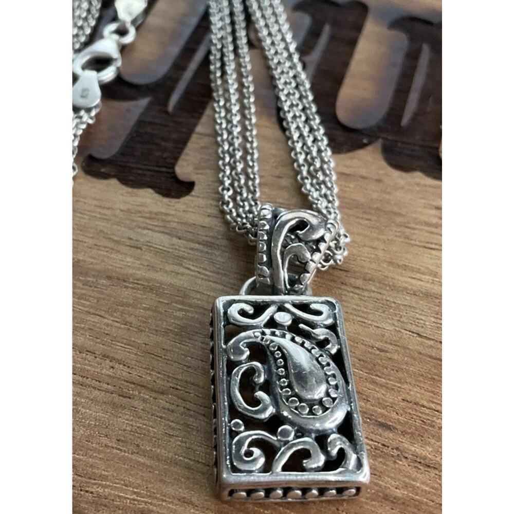 Vintage Sterling Silver Ornate Pendant 925 Italy Multi Strand Necklace
